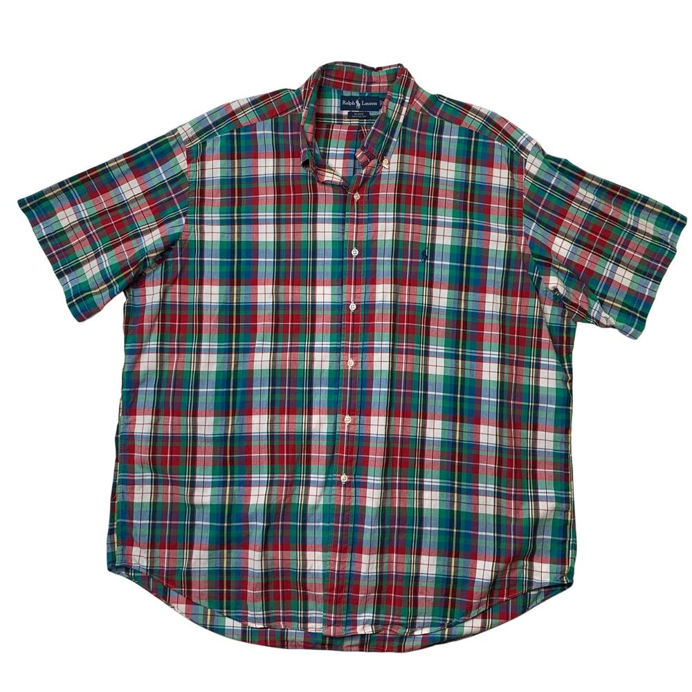 Vintage Ralph Lauren Shirt Mens 2XL Red White Plaid Blake Cotton Button Down